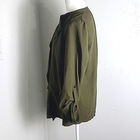 Nine West Army Green Utility Jacket with Pockets & Fold-over Collar, Size Medium - Picture 8 of 12